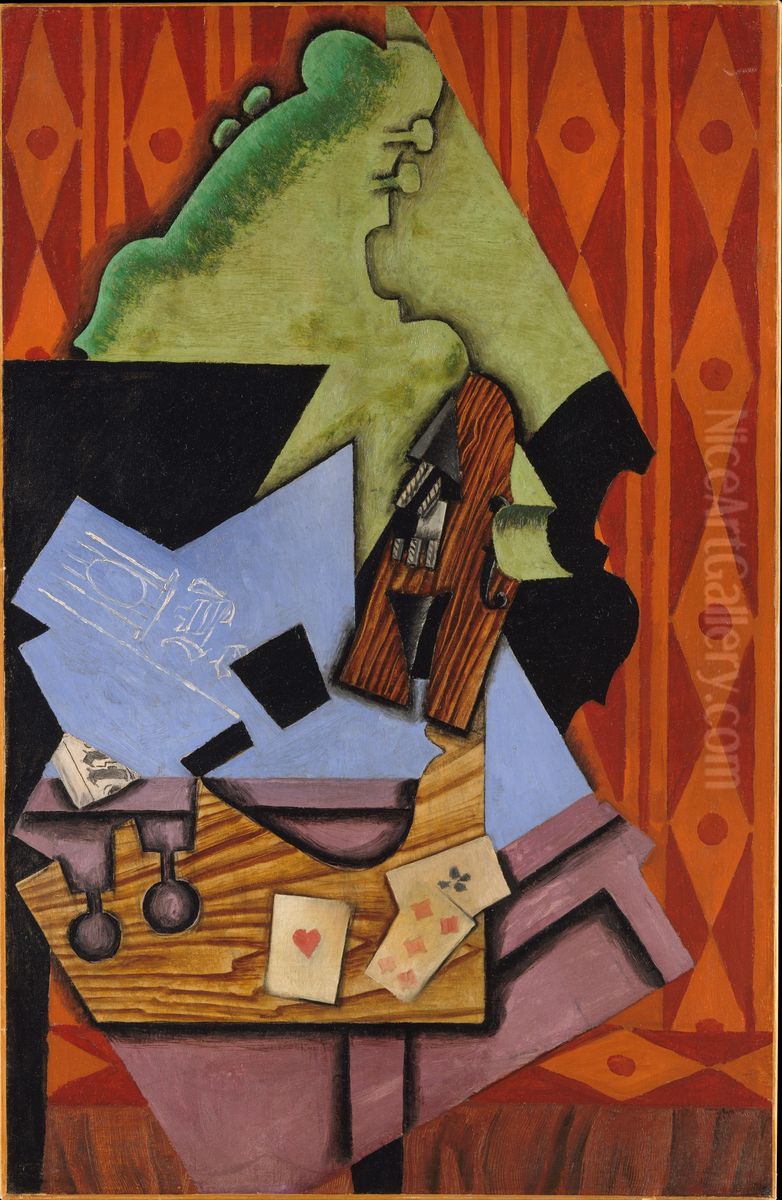 Violin and Playing Cards on a Table Oil Painting by Juan Gris