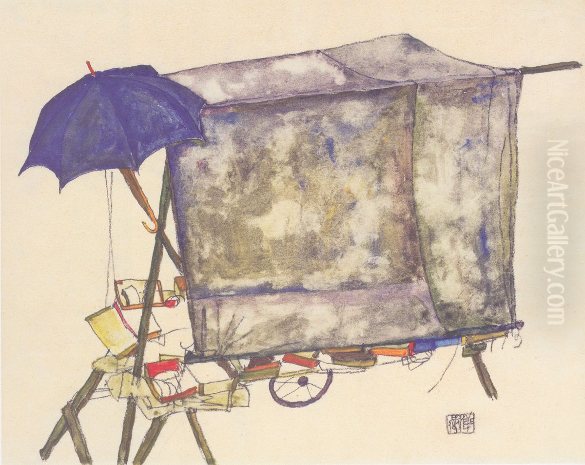 Marktstand Oil Painting by Egon Schiele