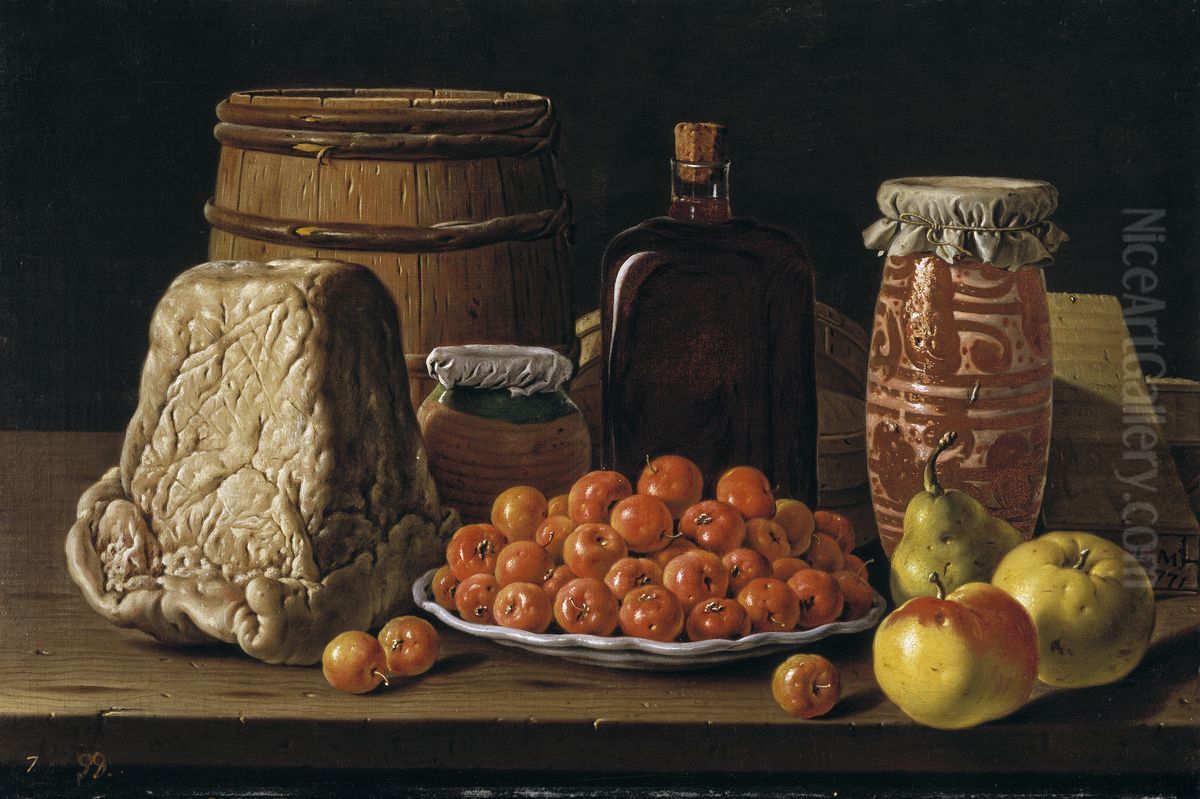 Still Life with Fruit and Cheese Oil Painting by Luis Egidio Melendez