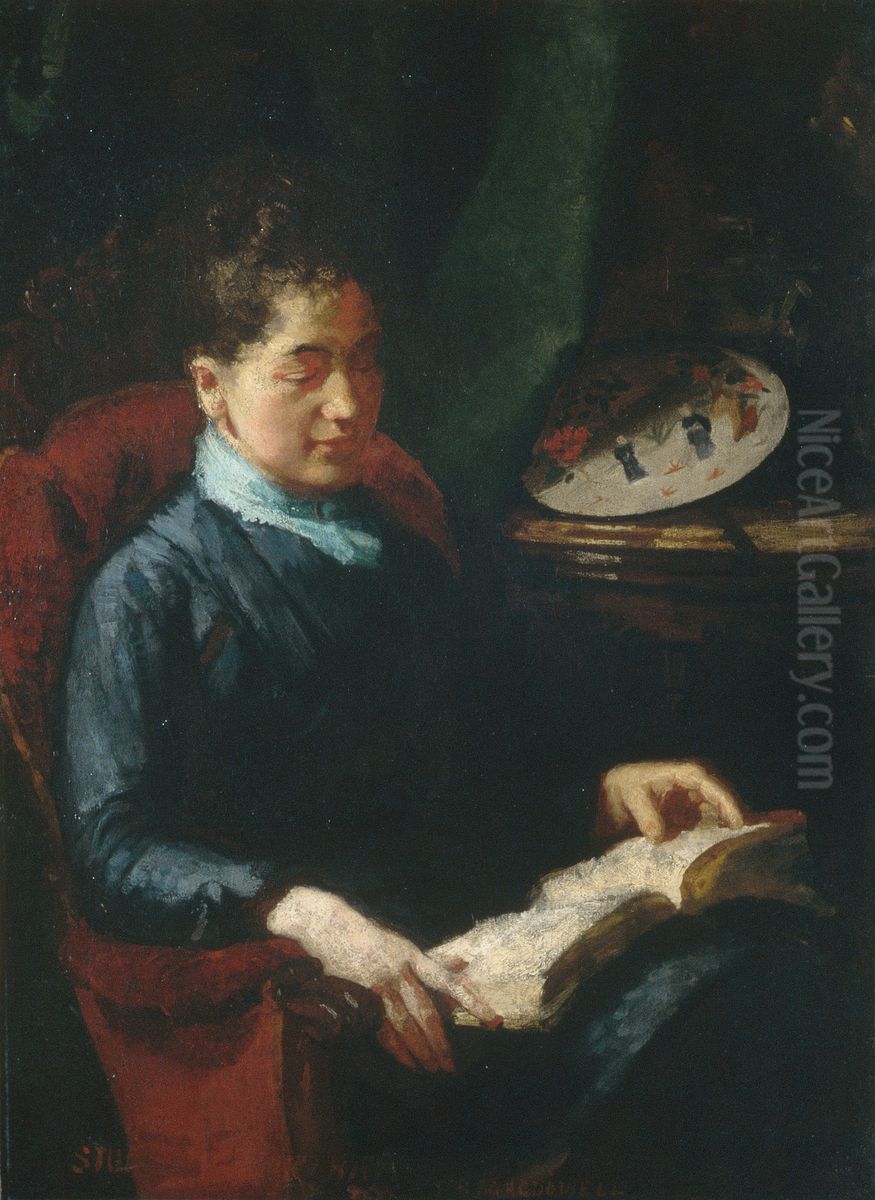 Woman Reading Oil Painting by Susan Macdowell Eakins
