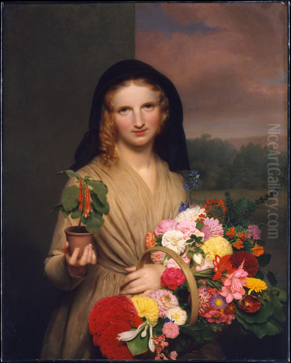 The Flower Girl Oil Painting by Charles C. Ingham