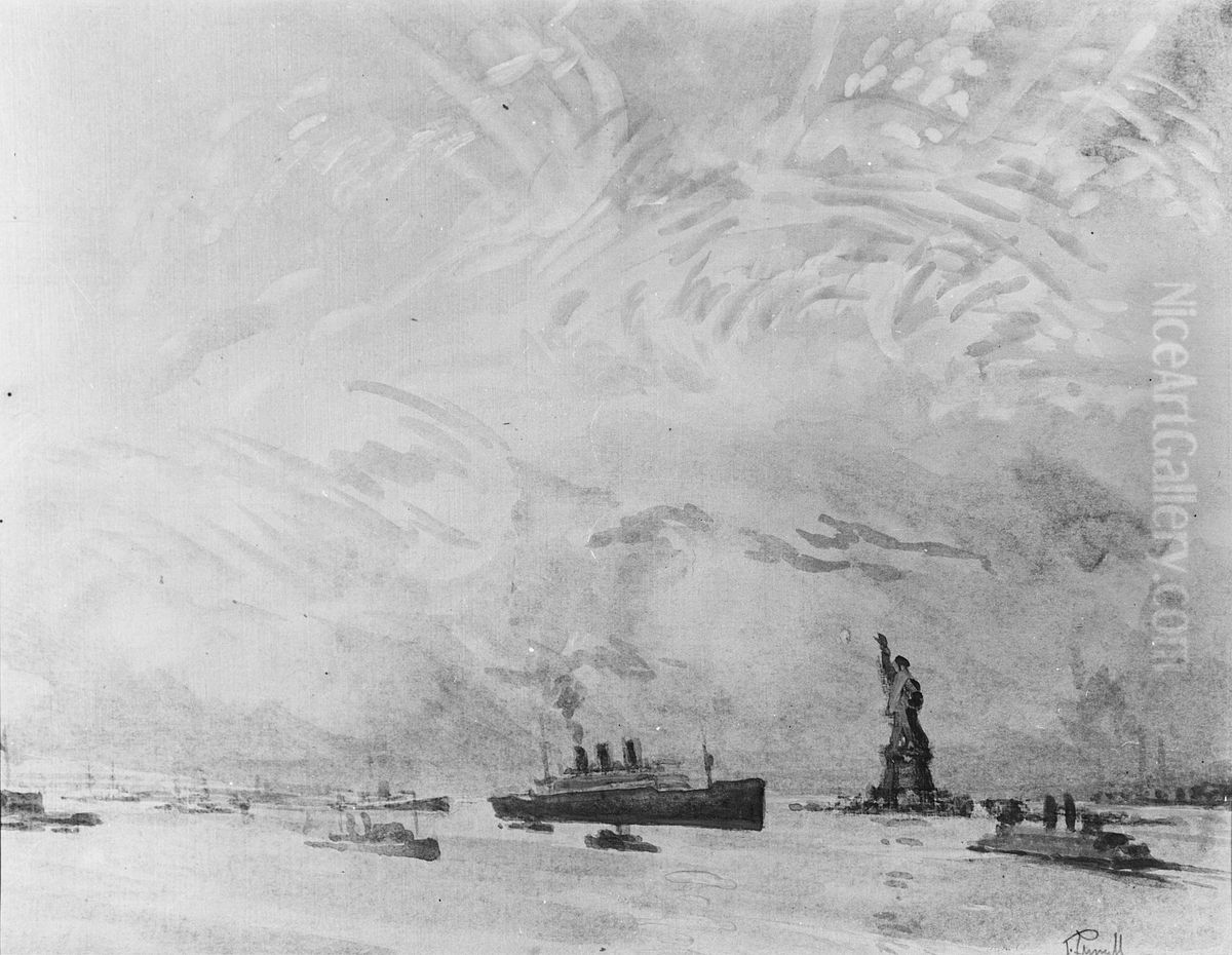 Booze Coming in Bootleggers Standing By Oil Painting by Joseph Pennell