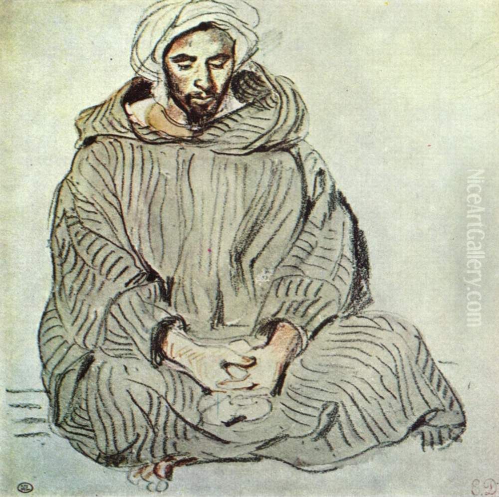 Sitzender Araber in Tanger Oil Painting by Eugene Delacroix
