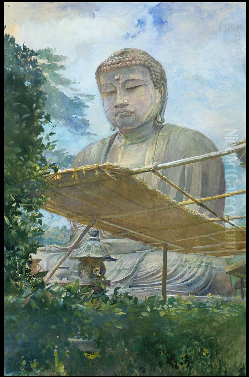The Great Statue of Amida Buddha at Kamakura, Known as the Daibutsu, from the Priest's Garden Oil Painting by John La Farge