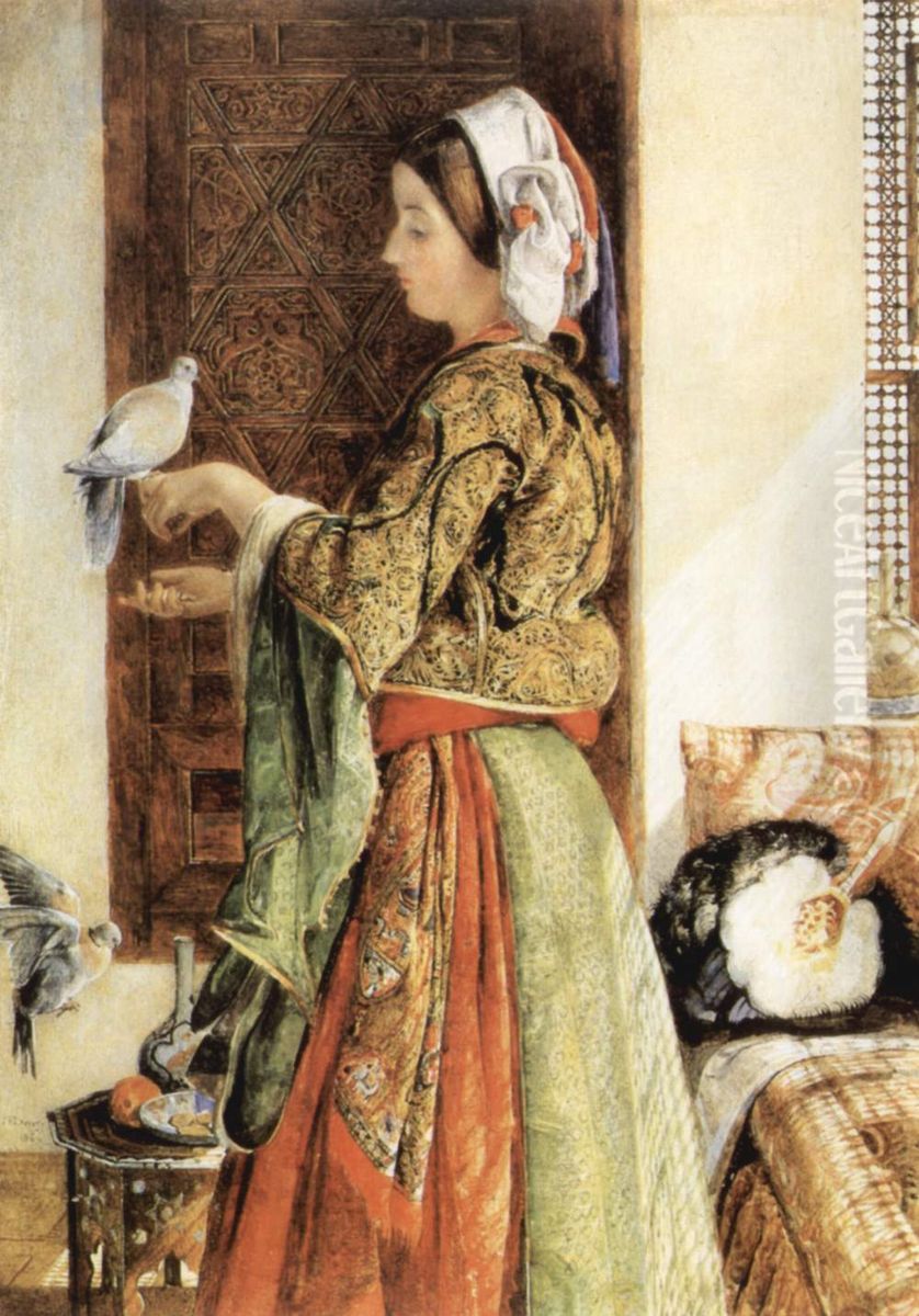 Captive Dove, Kairo Oil Painting by John Frederick Lewis
