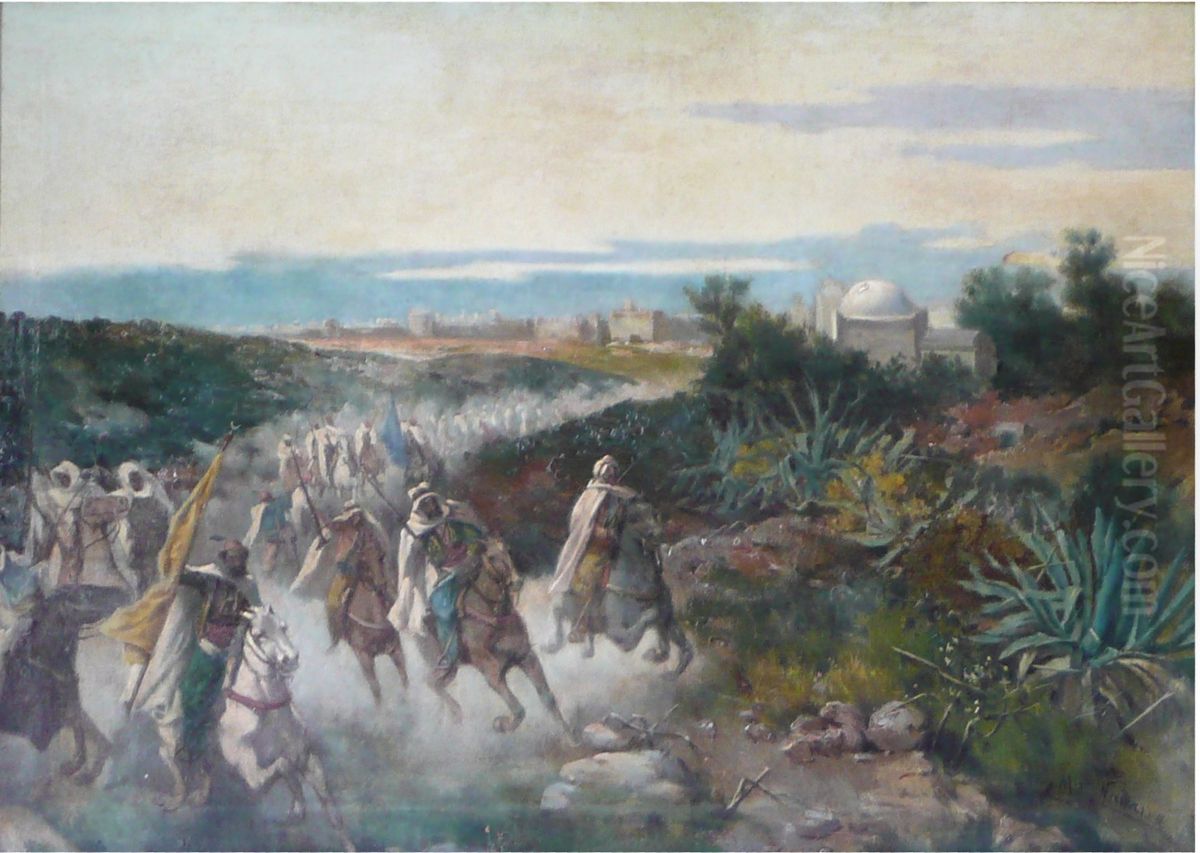 Moors running the gunpowder Oil Painting by Miguel Navarro Canizares