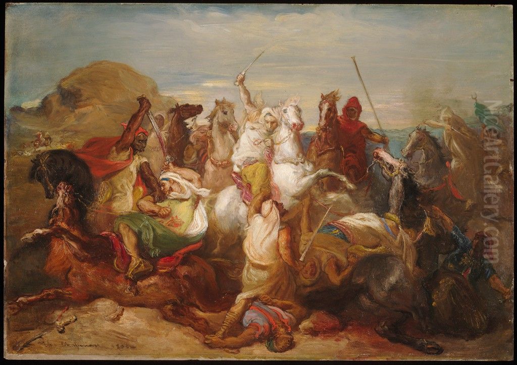 Battle of Arab Horsemen Oil Painting by Theodore Chasseriau