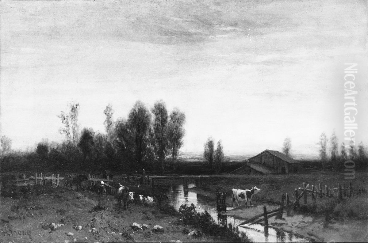 Sunset Oil Painting by Harvey O. Young