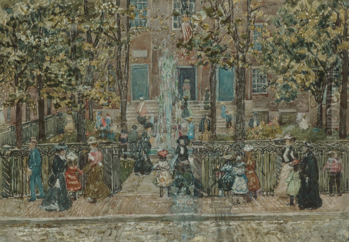 Court Yard, West End Library, Boston Oil Painting by Maurice Prendergast