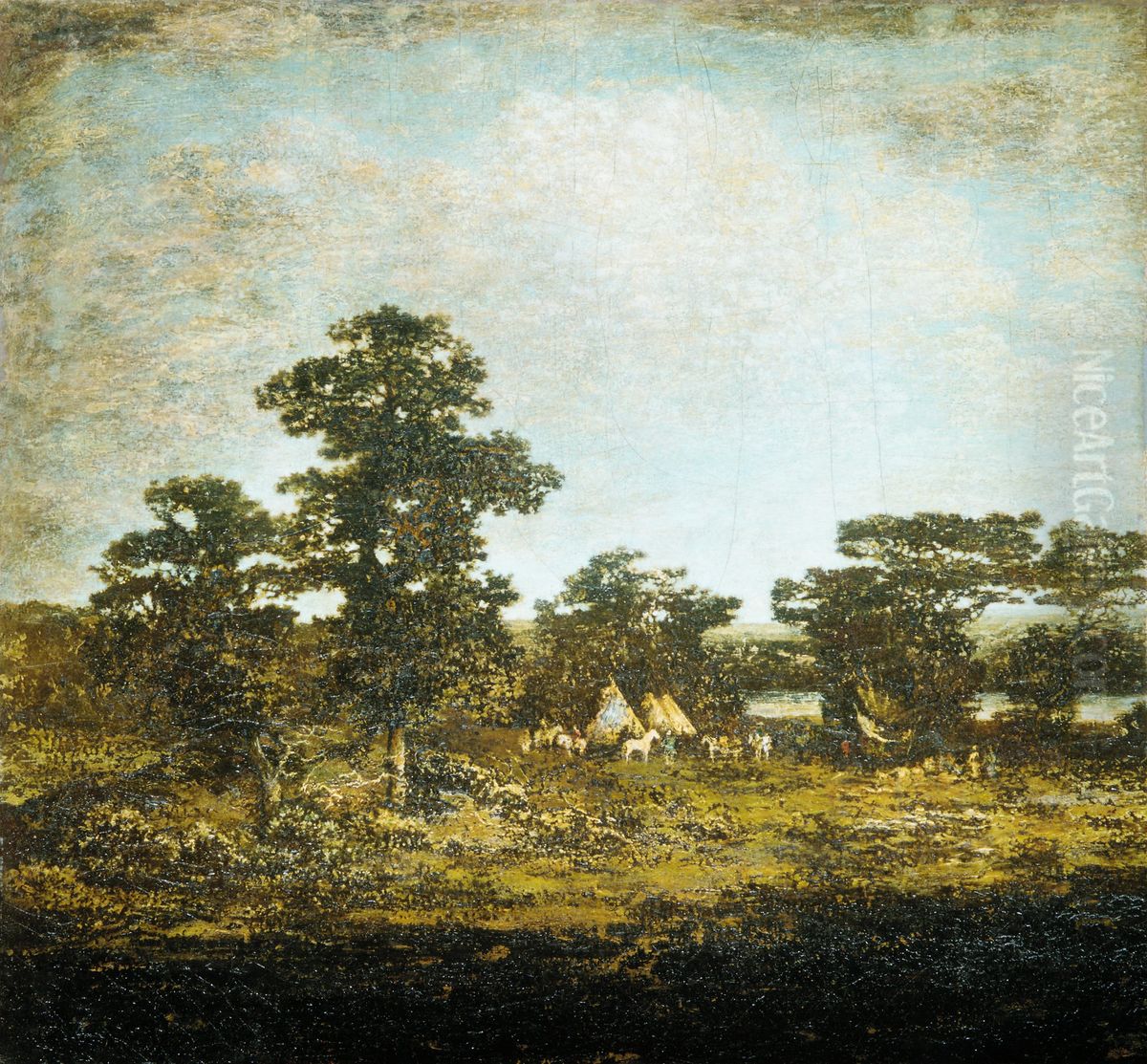 An Indian Encampment Oil Painting by Ralph Albert Blakelock