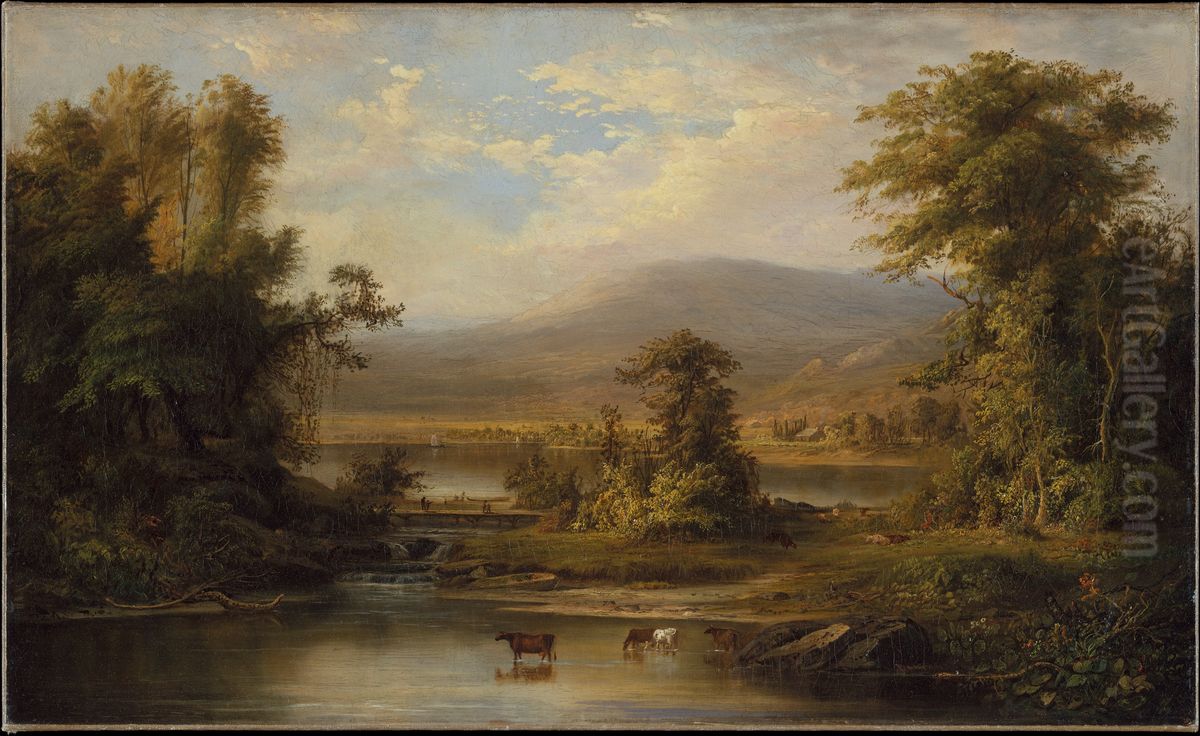 Landscape with Cows Watering in a Stream Oil Painting by Robert Seldon Duncanson
