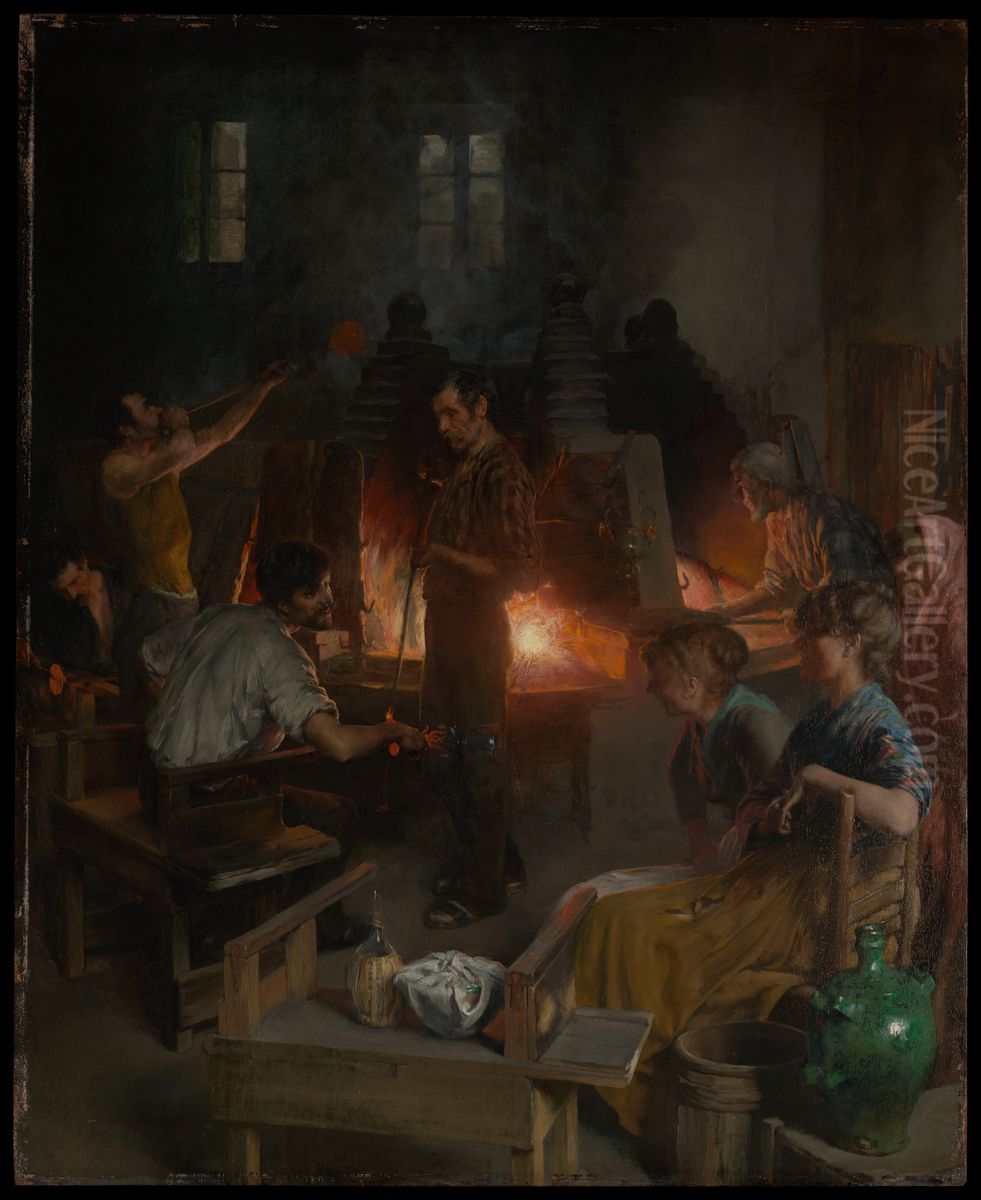 Glass Blowers of Murano Oil Painting by Charles Frederic Ulrich