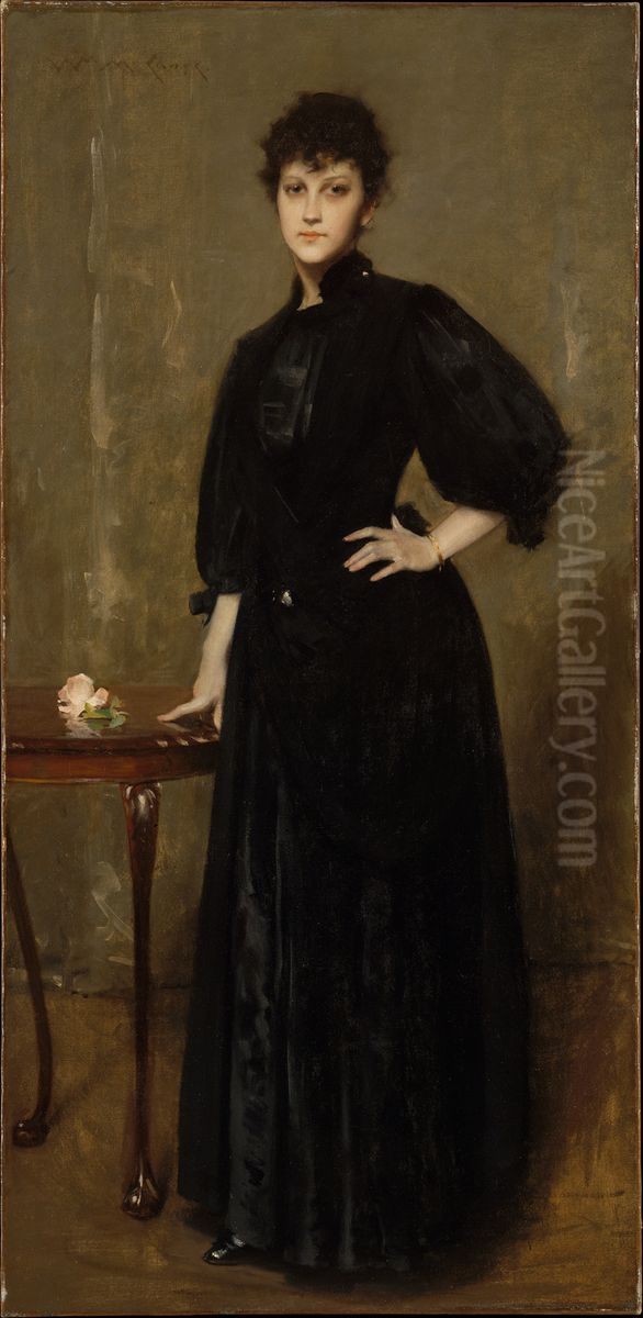 Lady in Black Oil Painting by William Merritt Chase