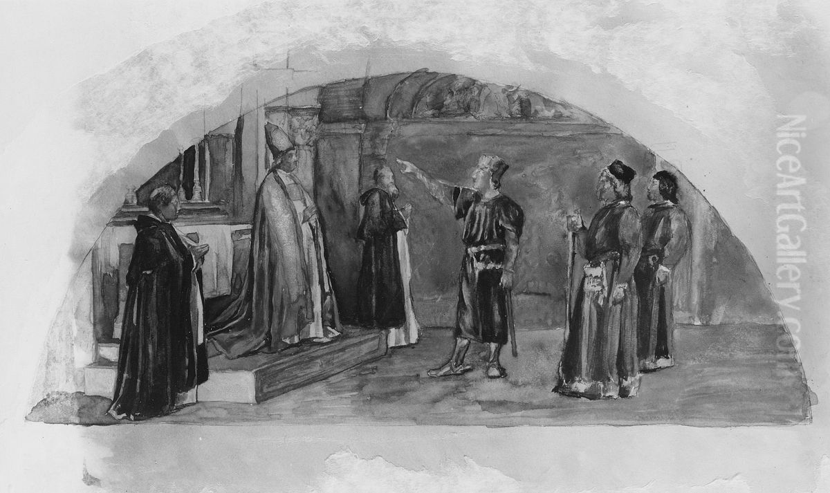 Count Raymond of Toulouse Swears at the Altar to Observe the Liberties of the City;i Color Study for Mural, Supreme Court Room, Minnesota State Capitol,i Saint Paul Oil Painting by John La Farge