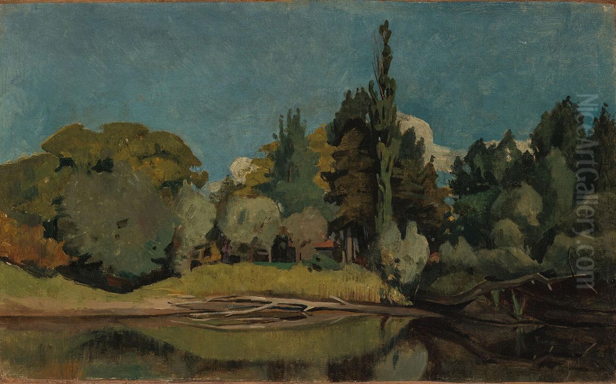 Landscape with Trees along the Water Oil Painting by Piet Meiners