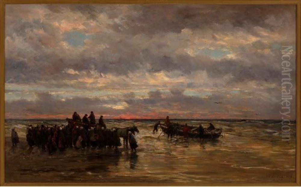 Return of the life boat Oil Painting by Hendrik Willem Mesdag