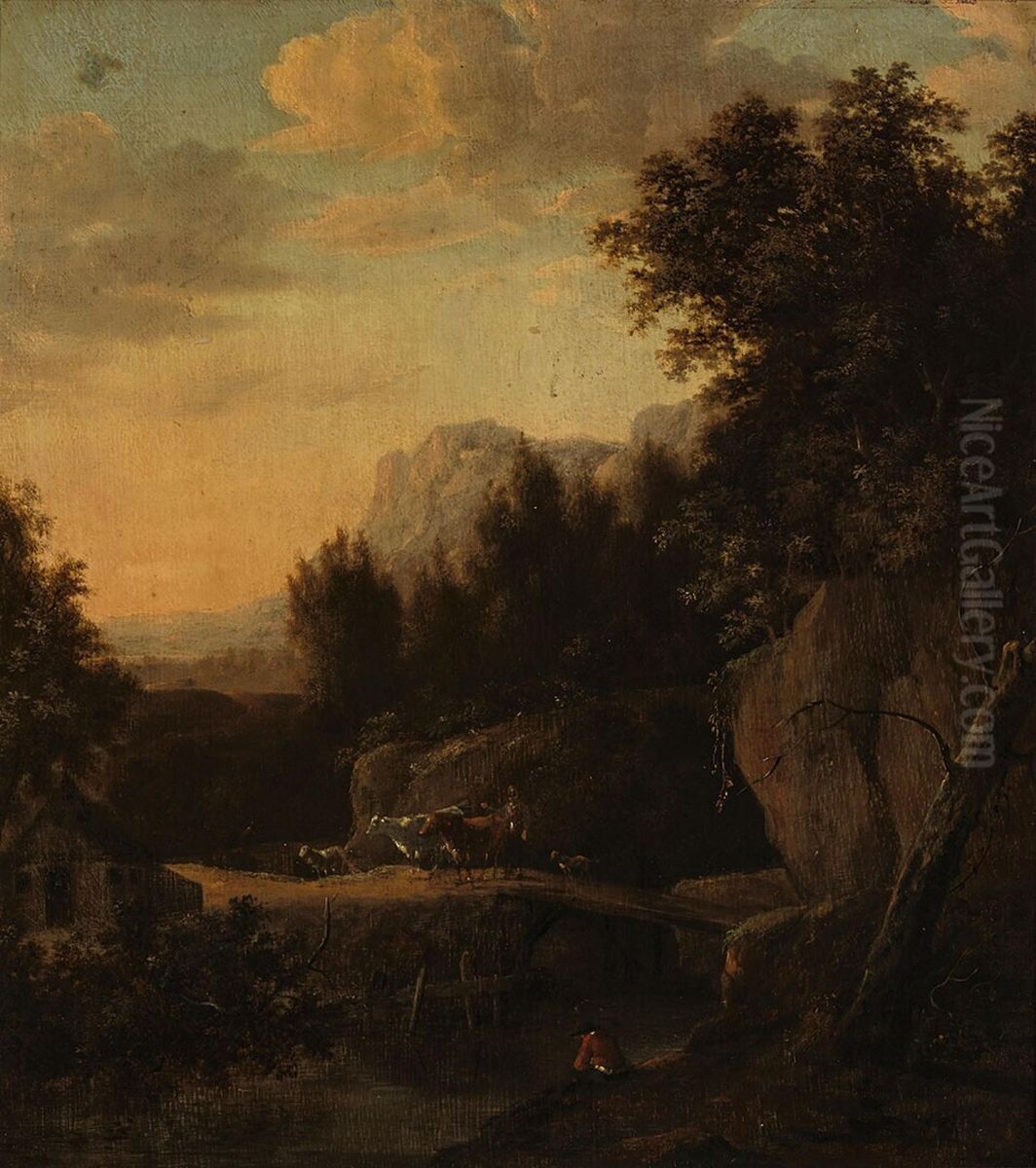 Mountainous Landscape by Night Oil Painting by Adam Pynacker