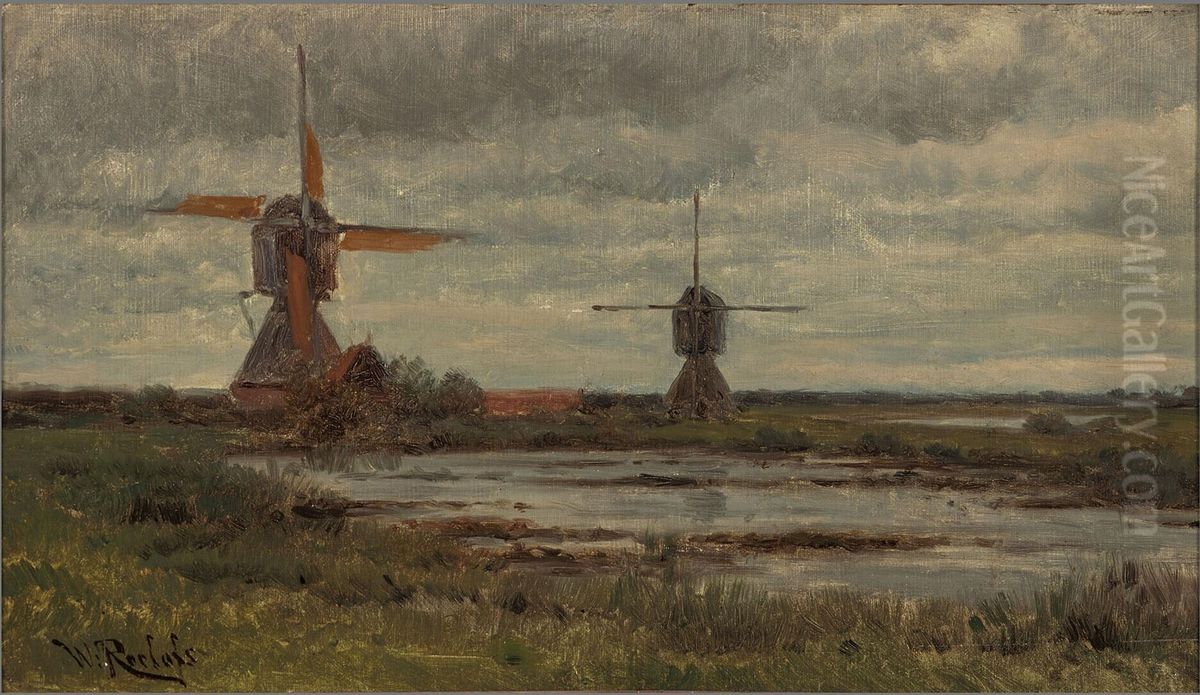 Polderlandschap met molens Oil Painting by Willem Roelofs