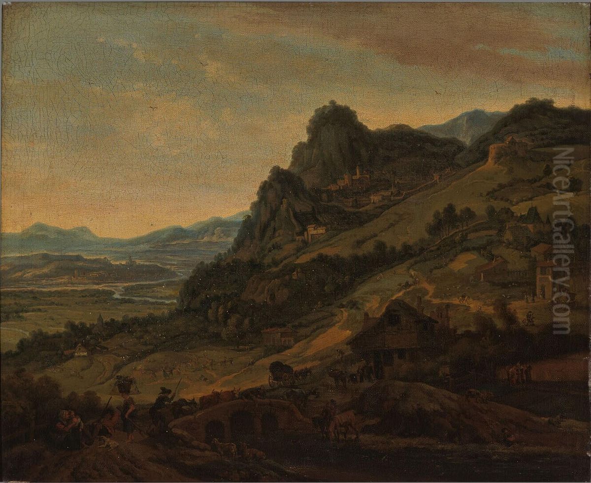 Berglandschap met figuren Oil Painting by Herman Saftleven