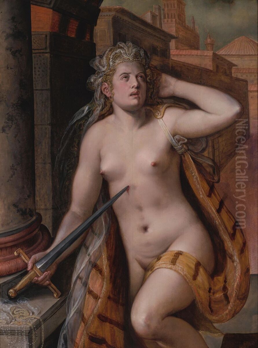 De dood van Lucretia Oil Painting by Frans Floris I