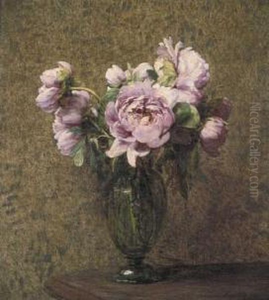 Glazen vaas met pioenen Oil Painting by Henri Fantin-Latour