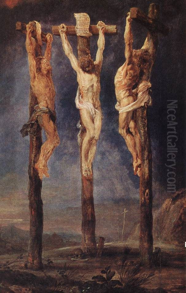 Christ on the cross flanked by the two murderers Oil Painting by (studio of) Rubens, Peter Paul