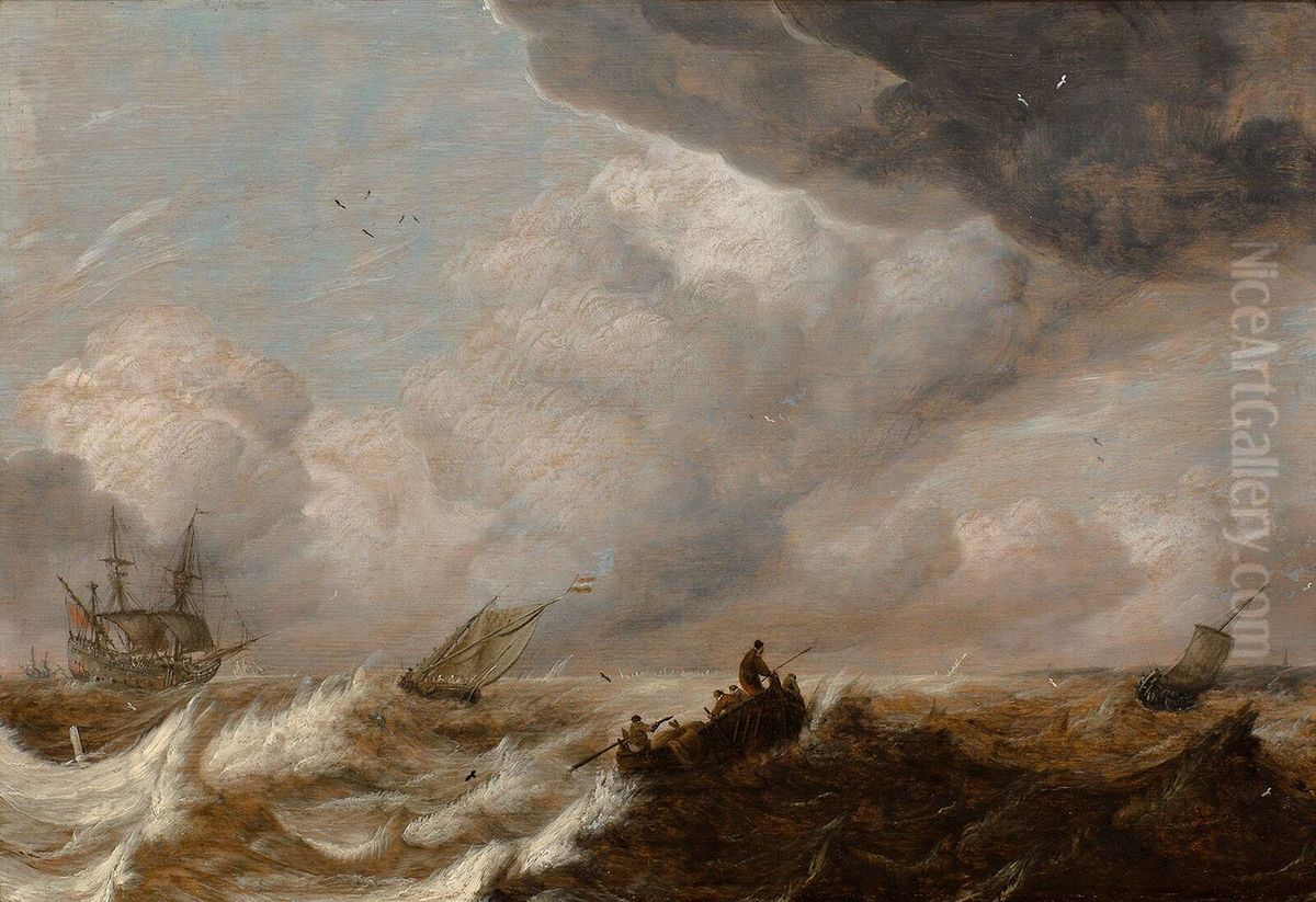 Schepen in stormachtig weer Oil Painting by Pieter Mulier the Elder