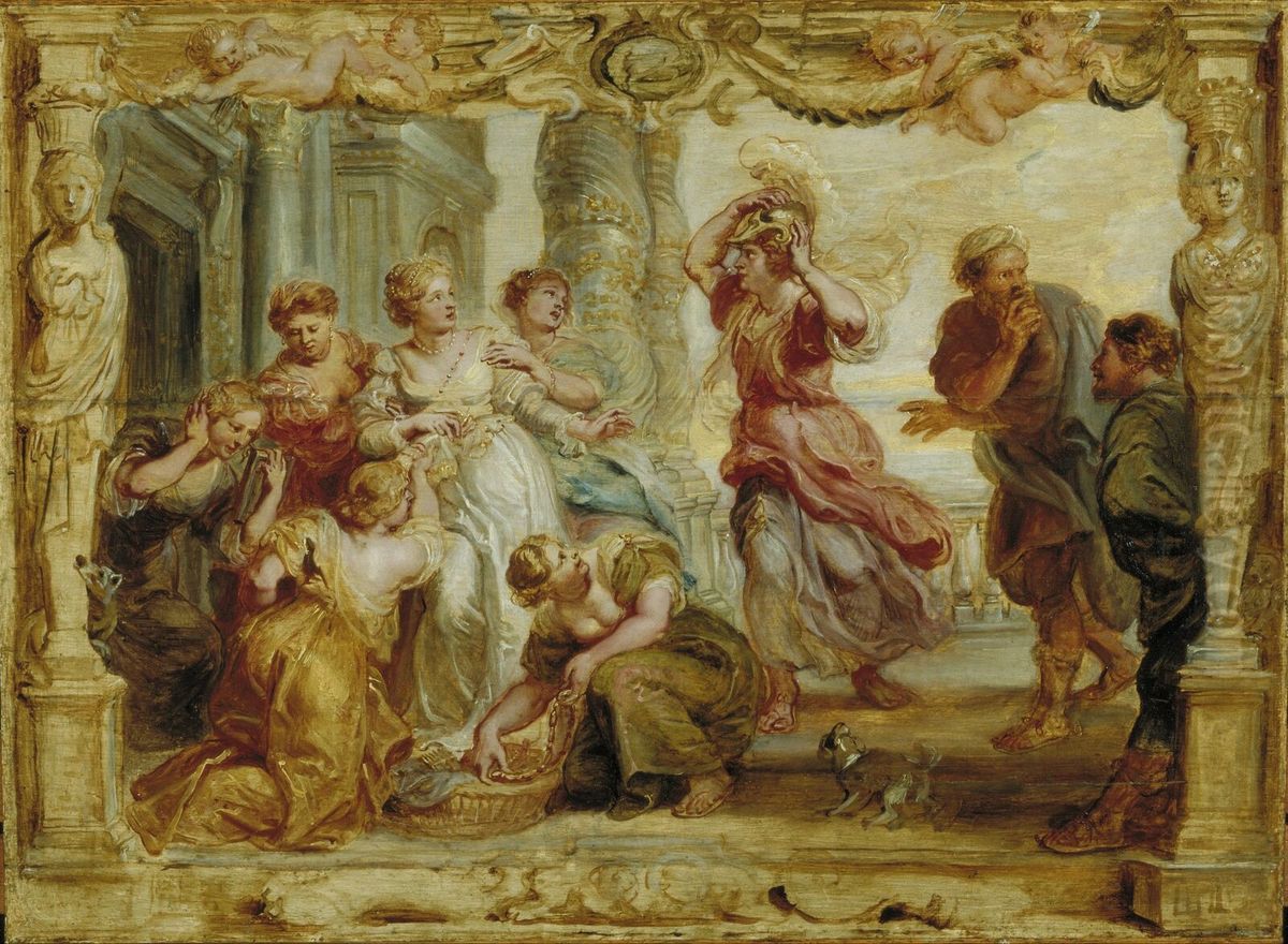 Achilles recognized among the daughters of Lycomedes.[1] Oil Painting by (studio of) Rubens, Peter Paul
