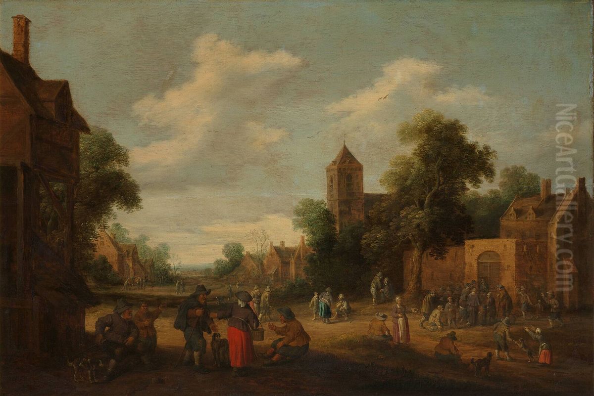 Dorpsgezicht, het spijzigen van de hongerigen Oil Painting by Joost Cornelisz Droochsloot