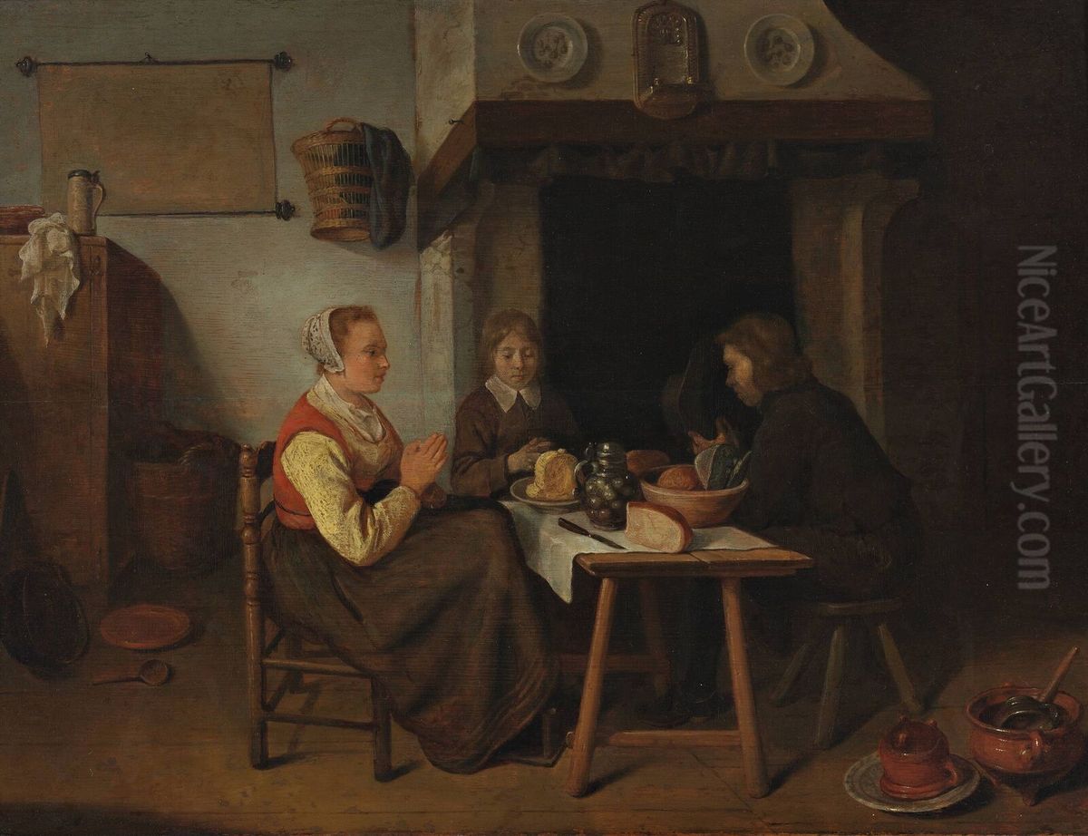 Prayer before the meal Oil Painting by Quirijn van Brekelenkam