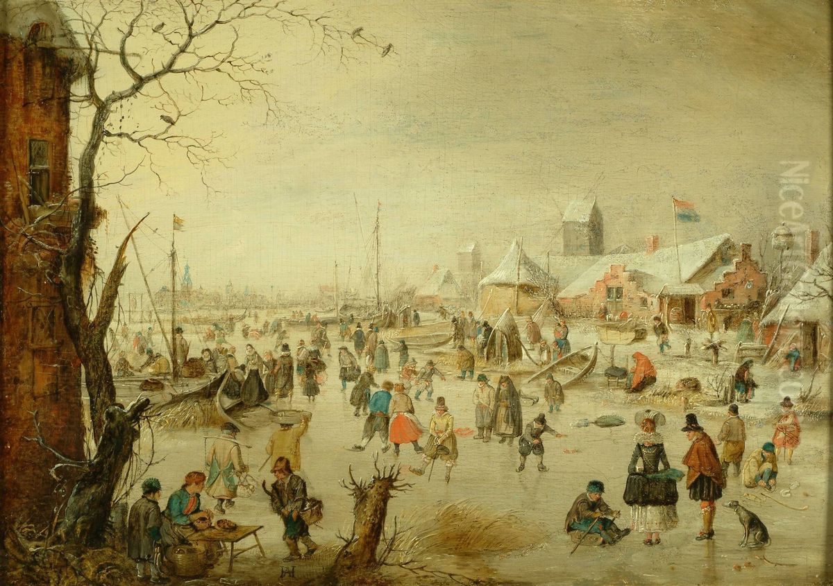Winterlandschap met schaatsenrijders Oil Painting by Hendrick Avercamp