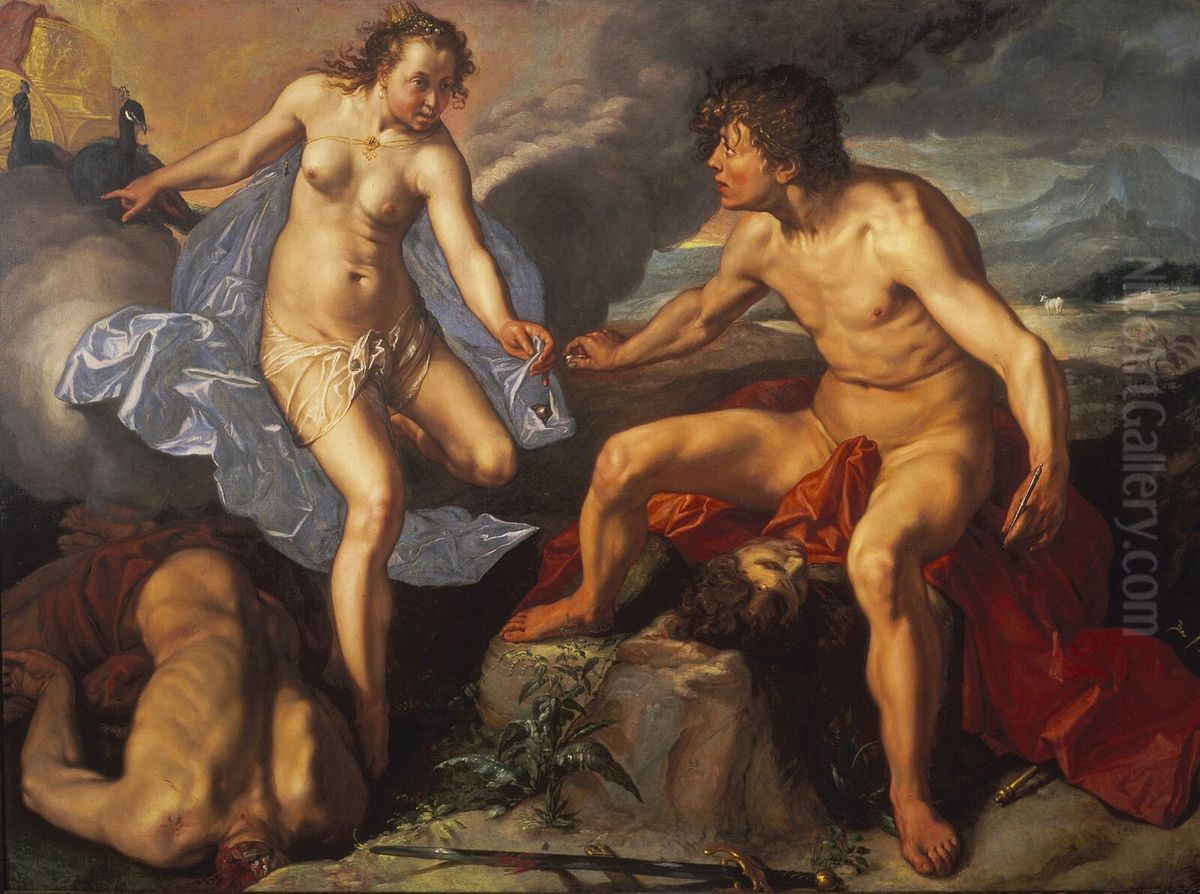 Juno receiving the eyes of Argus from Mercury Oil Painting by Goltzius Hendrick