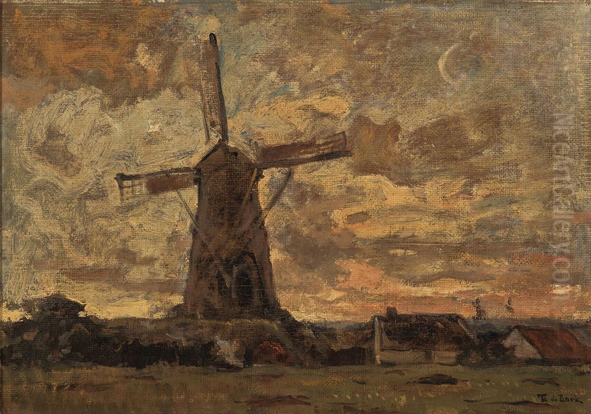 A Mill in Renkum Oil Painting by Theophile Emile Achille De Bock