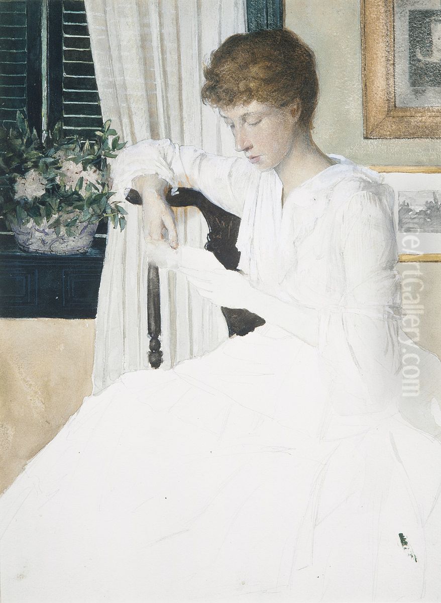 Anna Dwight Weir Reading a Letter Oil Painting by J. Alden Weir