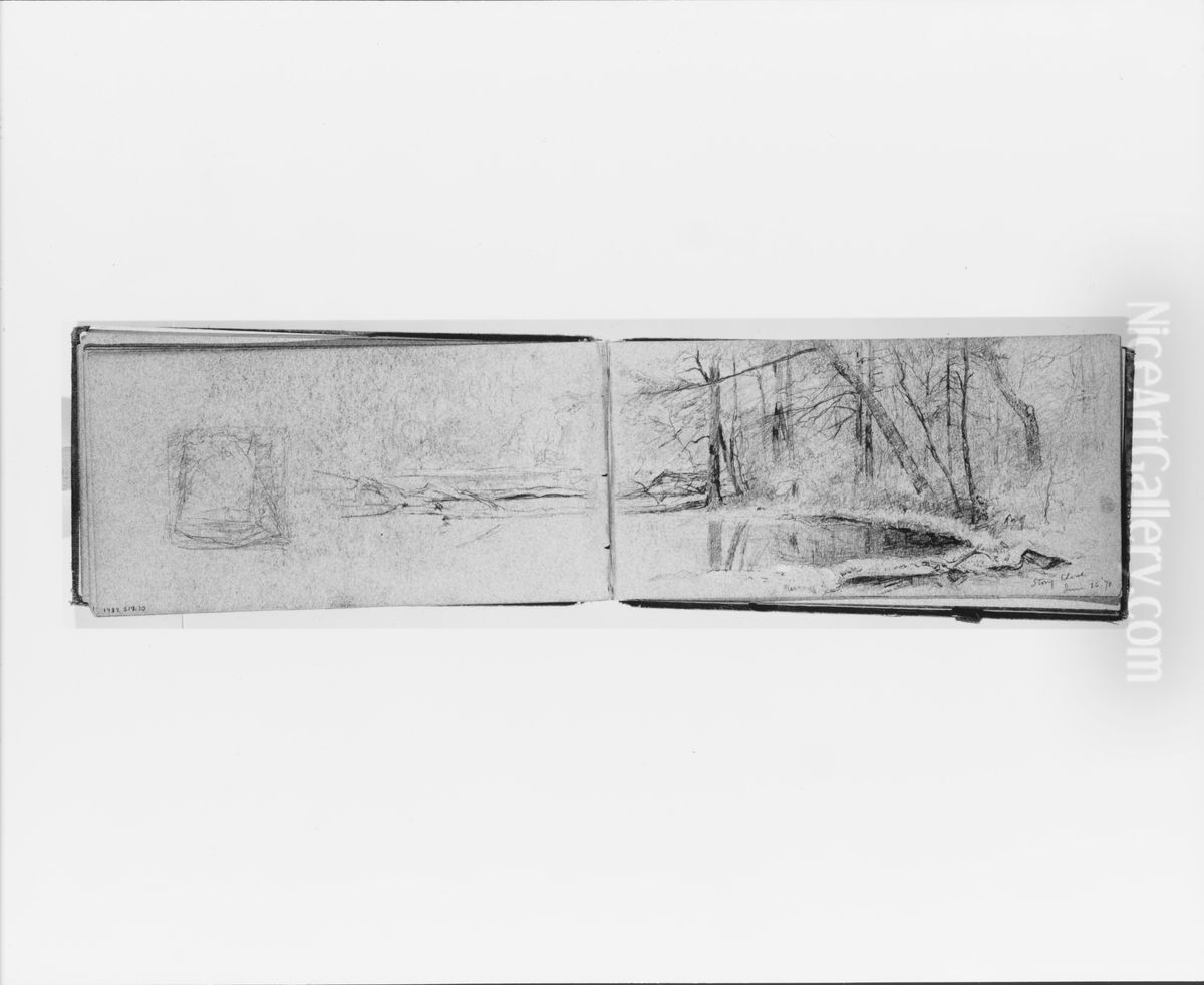 Stony Clove, June 26, 1870; Landscape Composition (verso, from sketchbook) Oil Painting by Jervis McEntee