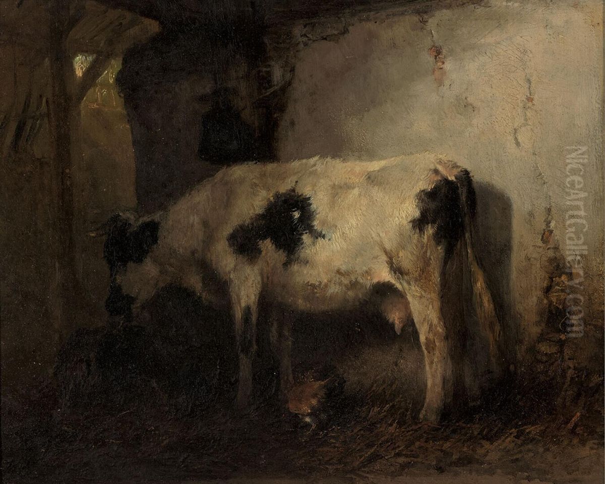 Cow in a Stable Oil Painting by Anton Mauve