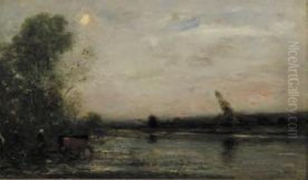 A river by night Oil Painting by Charles-Francois Daubigny