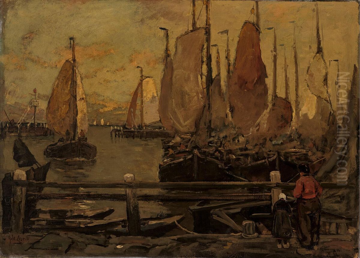 The Port of Volendam Oil Painting by Adolf Le Comte