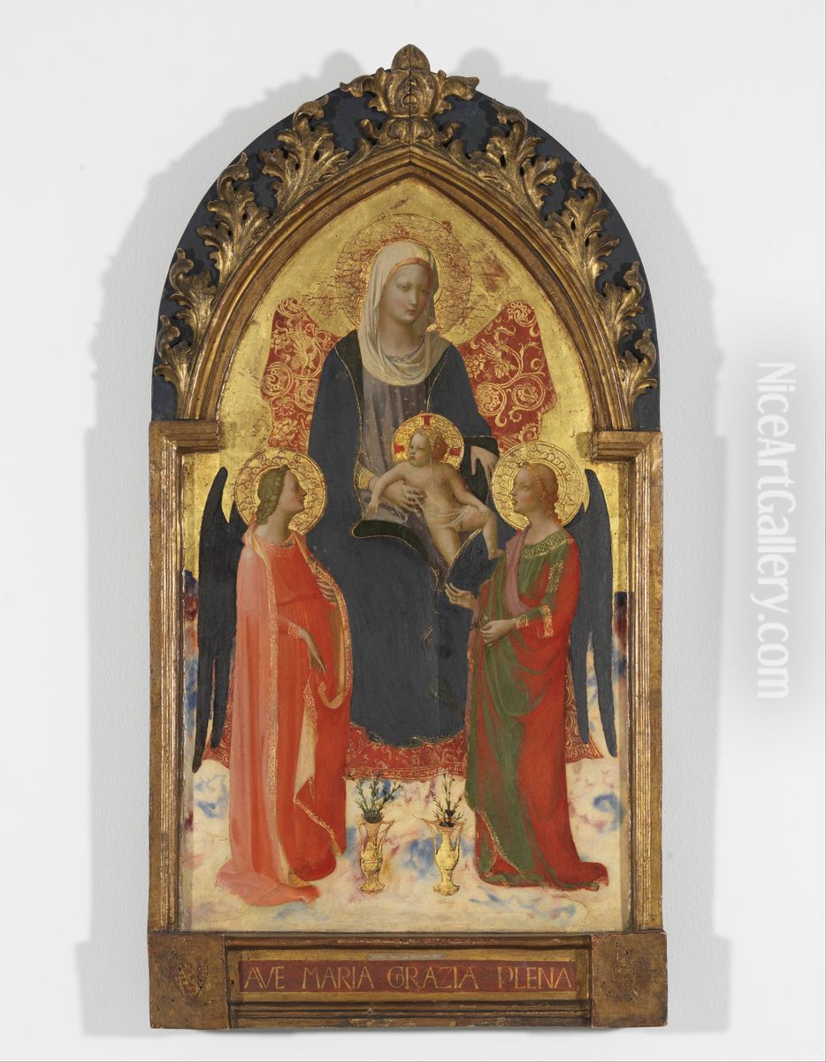 Madonna and Child with Two Angels Oil Painting by Fra Angelico