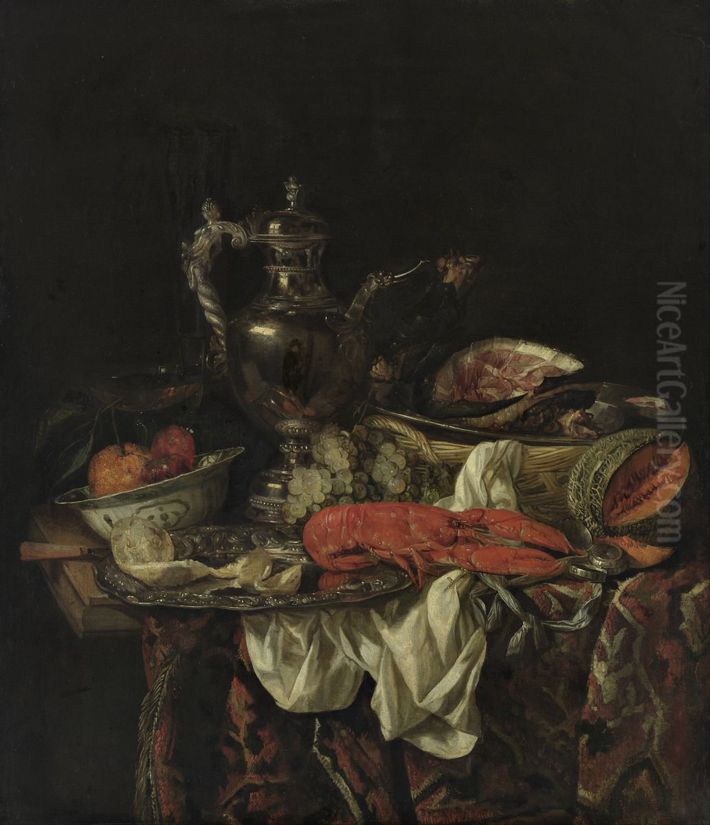 Still life with a silver pitcher Oil Painting by Abraham Van Beijeren