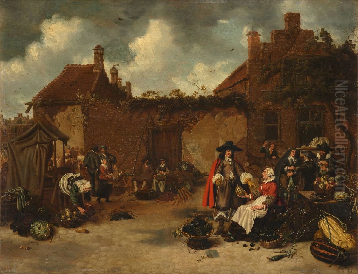 A vegetable and fruit market Oil Painting by Sybrand Van Beest