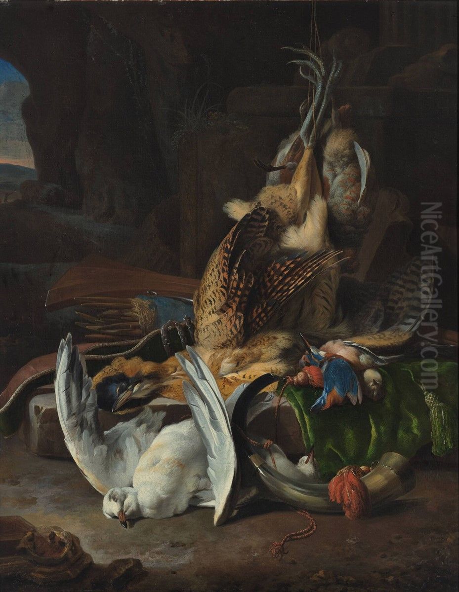 Dead Birds and Hunting Appurtenances Oil Painting by Melchior D'Hondecoeter