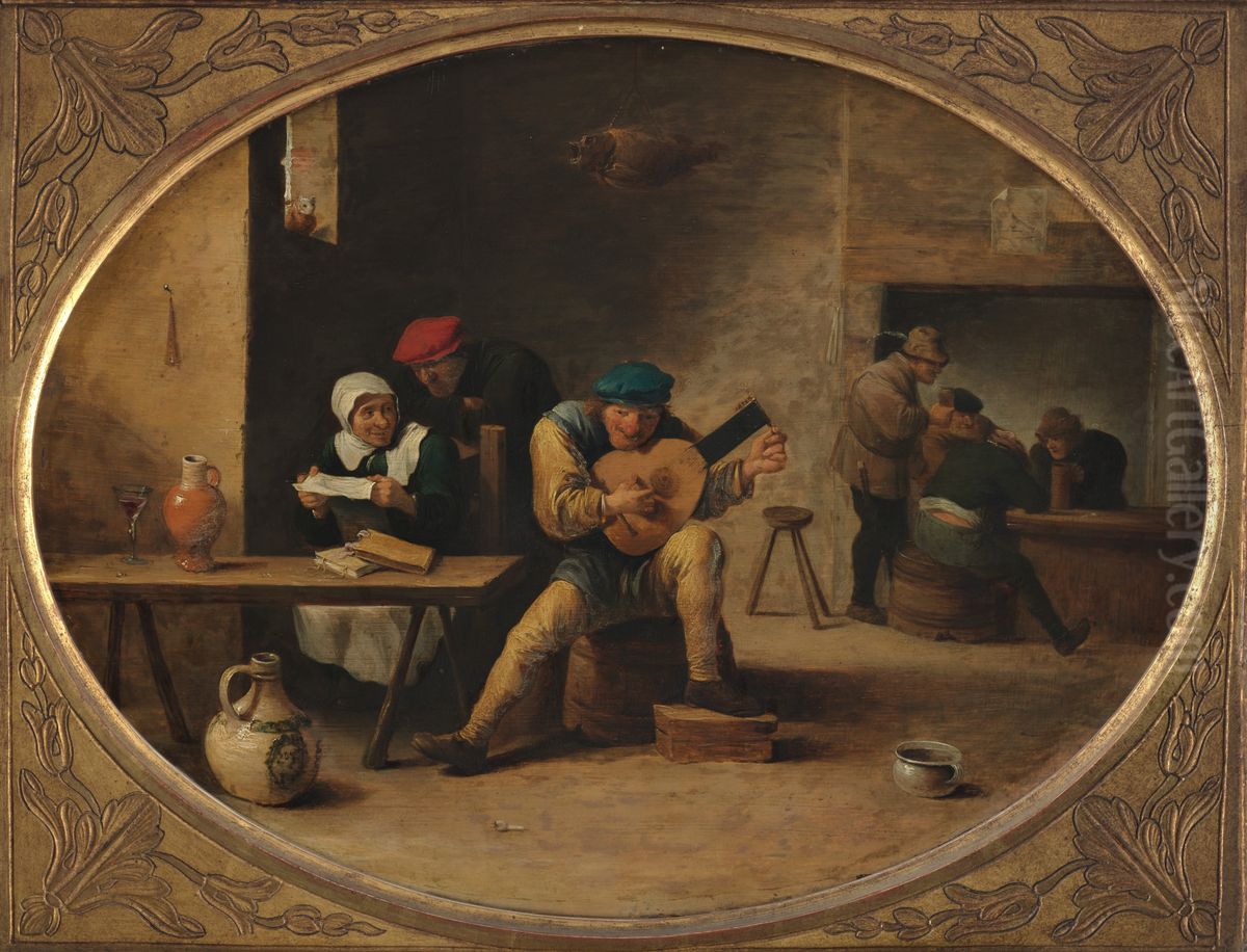 De luitspeler Oil Painting by David Teniers the Younger