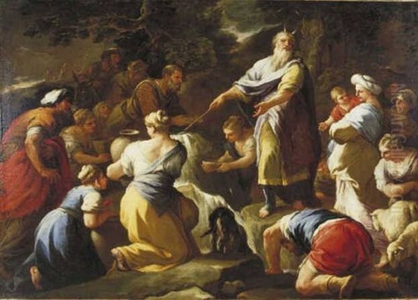 Moses striking water from the rock Oil Painting by unknown