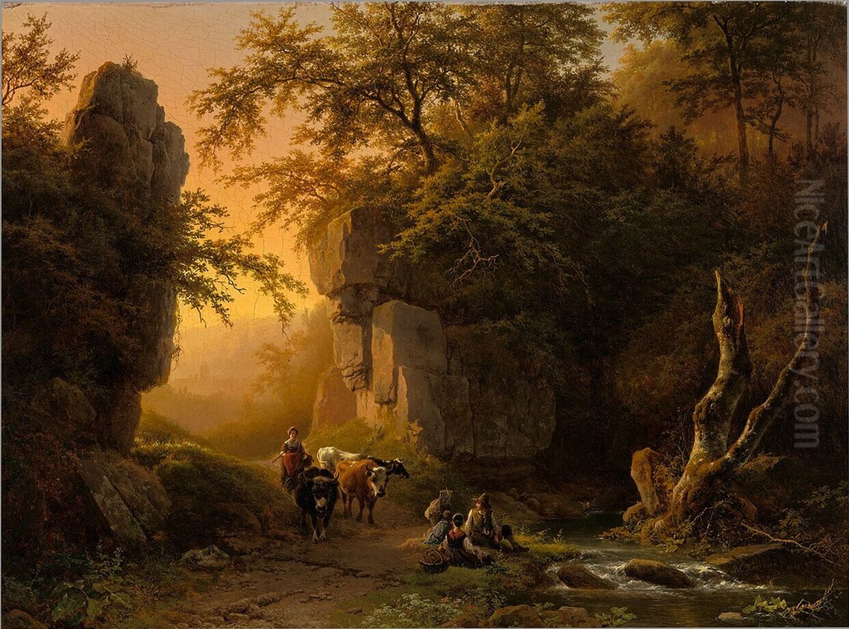 Berglandschap bij ondergaande zon Oil Painting by Barend Cornelis Koekkoek