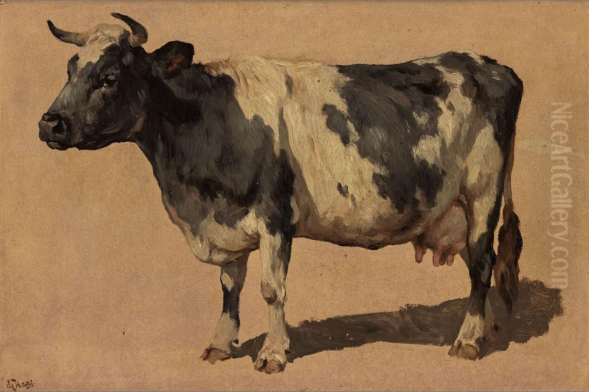 Cow Oil Painting by Johannes-Hubertus-Leonardus de Haas