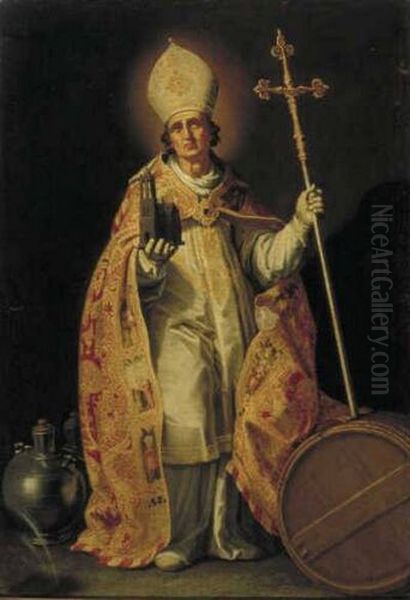 St Willibrord with the Dom Tower of Utrecht in his right hand Oil Painting by Abraham Bloemaert