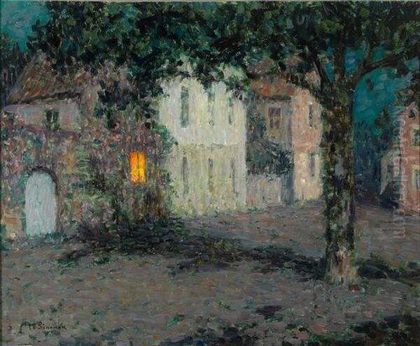 Pleintje te Cherbourg bij avond Oil Painting by Henri Le Sidaner