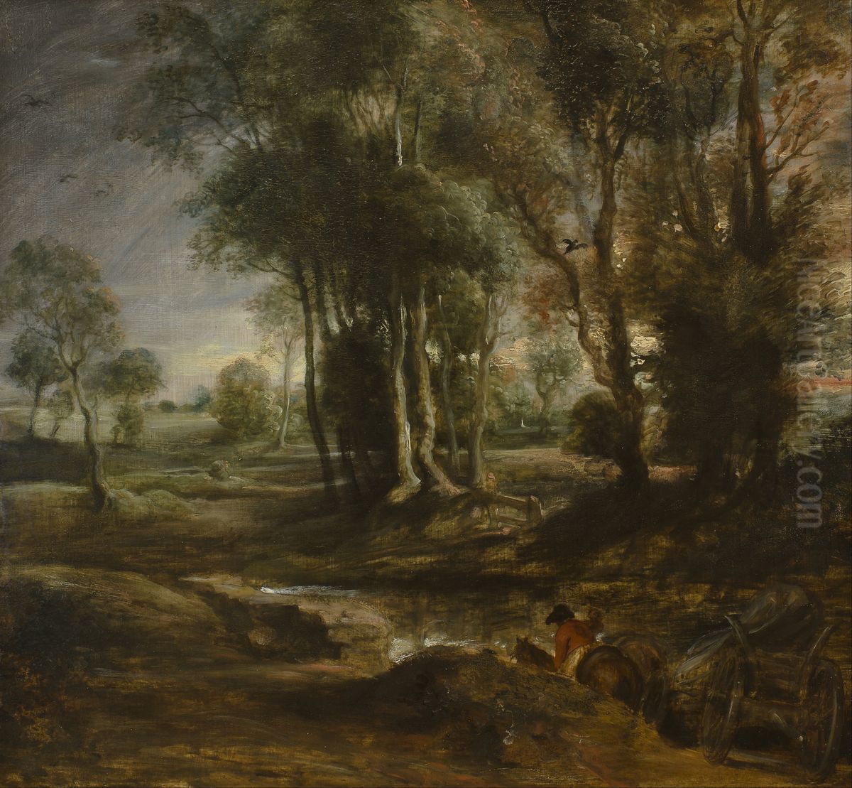 Evening Landscape with Timber Wagon Oil Painting by (studio of) Rubens, Peter Paul