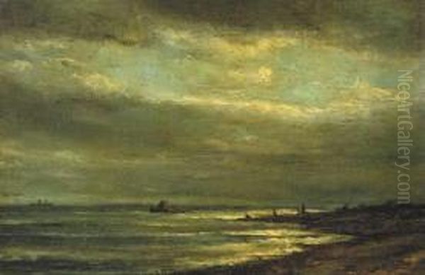 Coast by Moonlight Oil Painting by Louis Artan